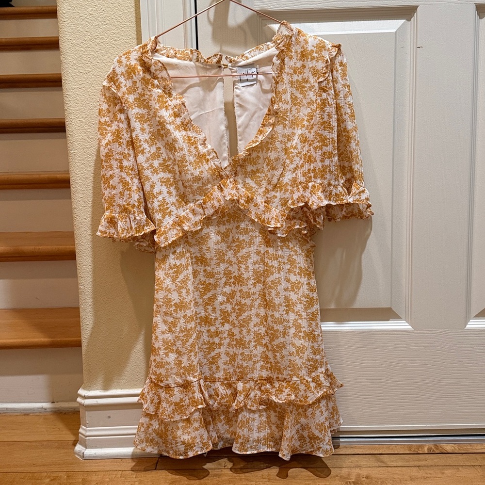 Polly Floral Ruffle Dress in Cream and Orange
